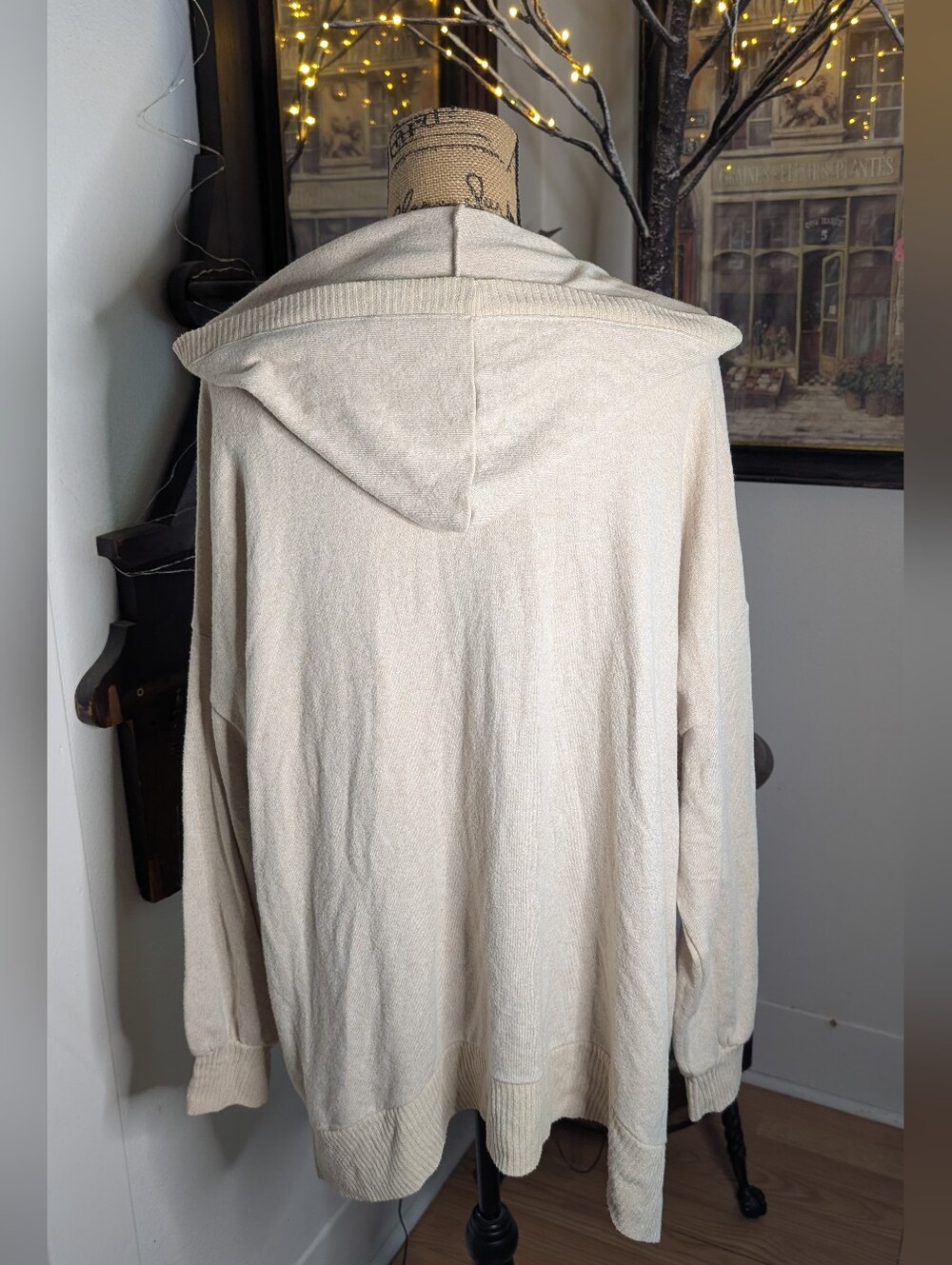 American Eagle Outfitters Cream Knit Hoodie Cardigan - Picture 5 of 7